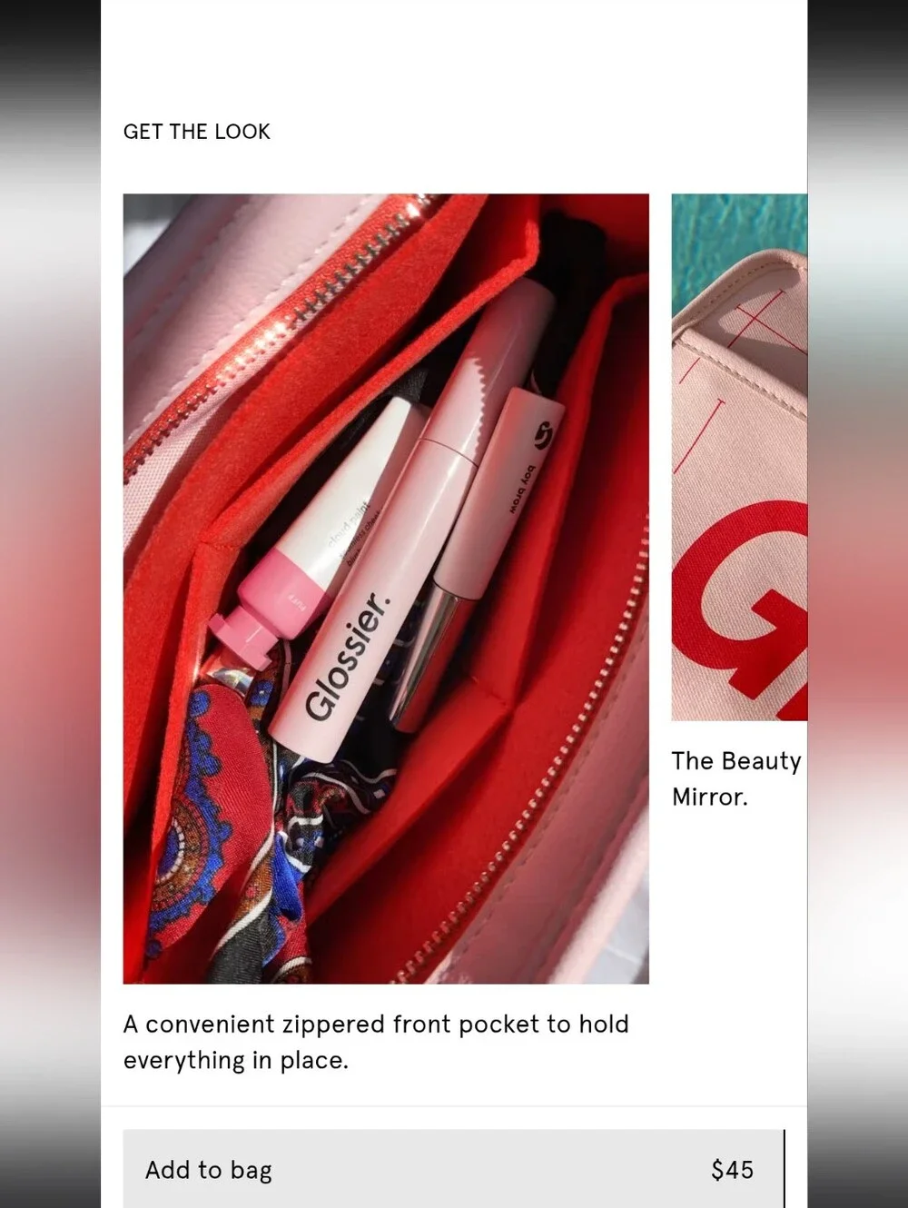 Glossier Beauty Bag Pink Cosmetic Pouch Logo Front Pocket 9.5